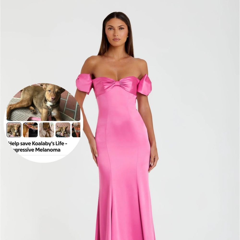 MAC DUGGAL 68875 Pink Off-the-Shoulder Satin Trumpet Gown with Bows